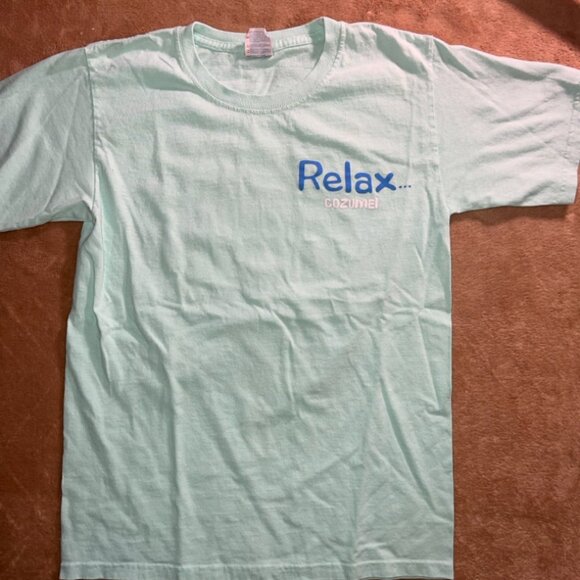 Cozumel Mexico Small Mint Green 'Relax What's The Hurry' Short Sleeve Shirt (T) - Picture 3 of 5